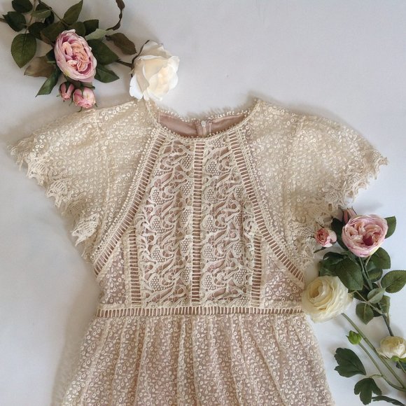 Anthropologie Ranna Gill Larissa Lace Dress Cream Ivory Short Sleeve, Sz Small - Picture 3 of 12